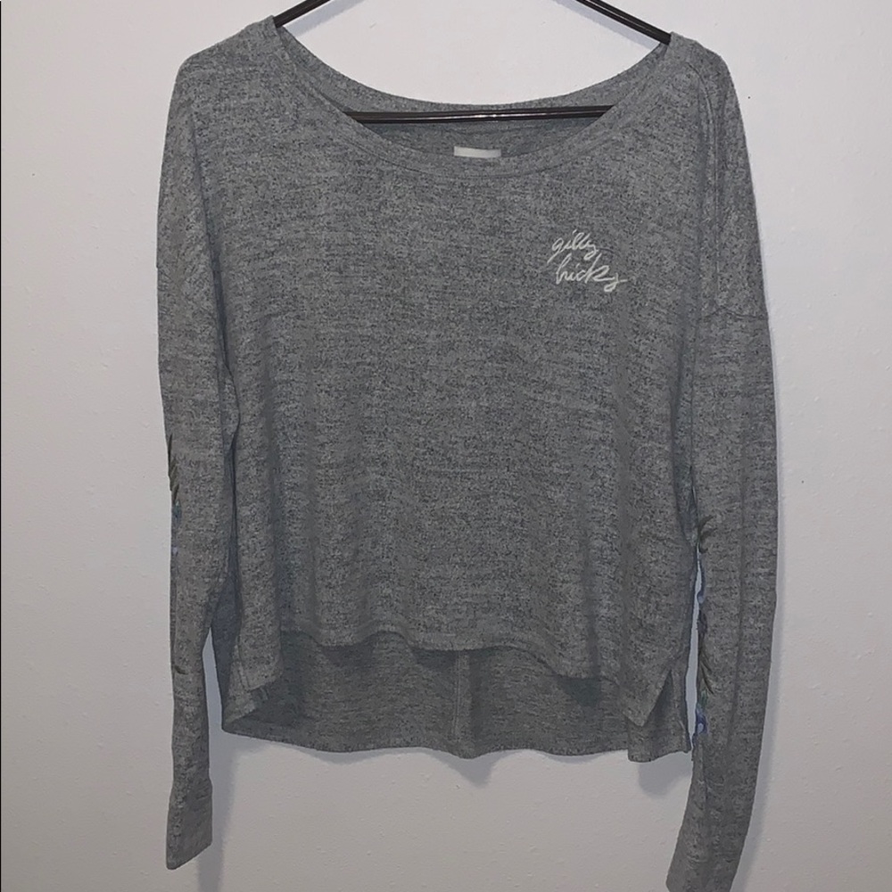 Grey sweater off one shoulder shirt